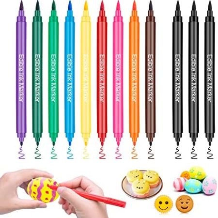 Food Coloring Pens, 12Pcs Double Sided Edible Food Coloring Markers with Fine and Thick Tip, Food Grade Gourmet Writers for DIY Cake Decorating, Cookies, Frosting, Fondant, Easter Eggs