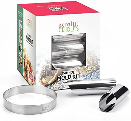Craftit Edibles Cannoli Forms Canoli Tube Set - 18 Quality Large Cannoli Tubes Molds Stainless Steel Cannoli Mold Kit with Cutter - Safety Filled Edges, Large Cannoli Shell Molds Cannoli Tube