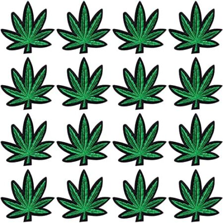 FVVMEED 16 Pieces Pot Leaf Patches Embroidery Retro Weed Sew-on Patch Boho Hippie Bud Plant Novelty Badges Logos Embroidered Biker Jacket Decals Iron on Backing or Sew On Fabric DIY Crafts Repair