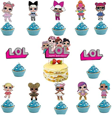 25PCS Girls Birthday Cake Topper Cupcake Toppers, Surpries Birthday Party Supplies, Birthday Decorations for Party Include Cupcake Toppers Cake Topper | Theme Birthday Party Decor Set for Party (A)