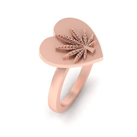 Solid 14k Rose Gold Marijuana Engagement Ring Marijuana Heart Ring Cannabis Leaf Ring